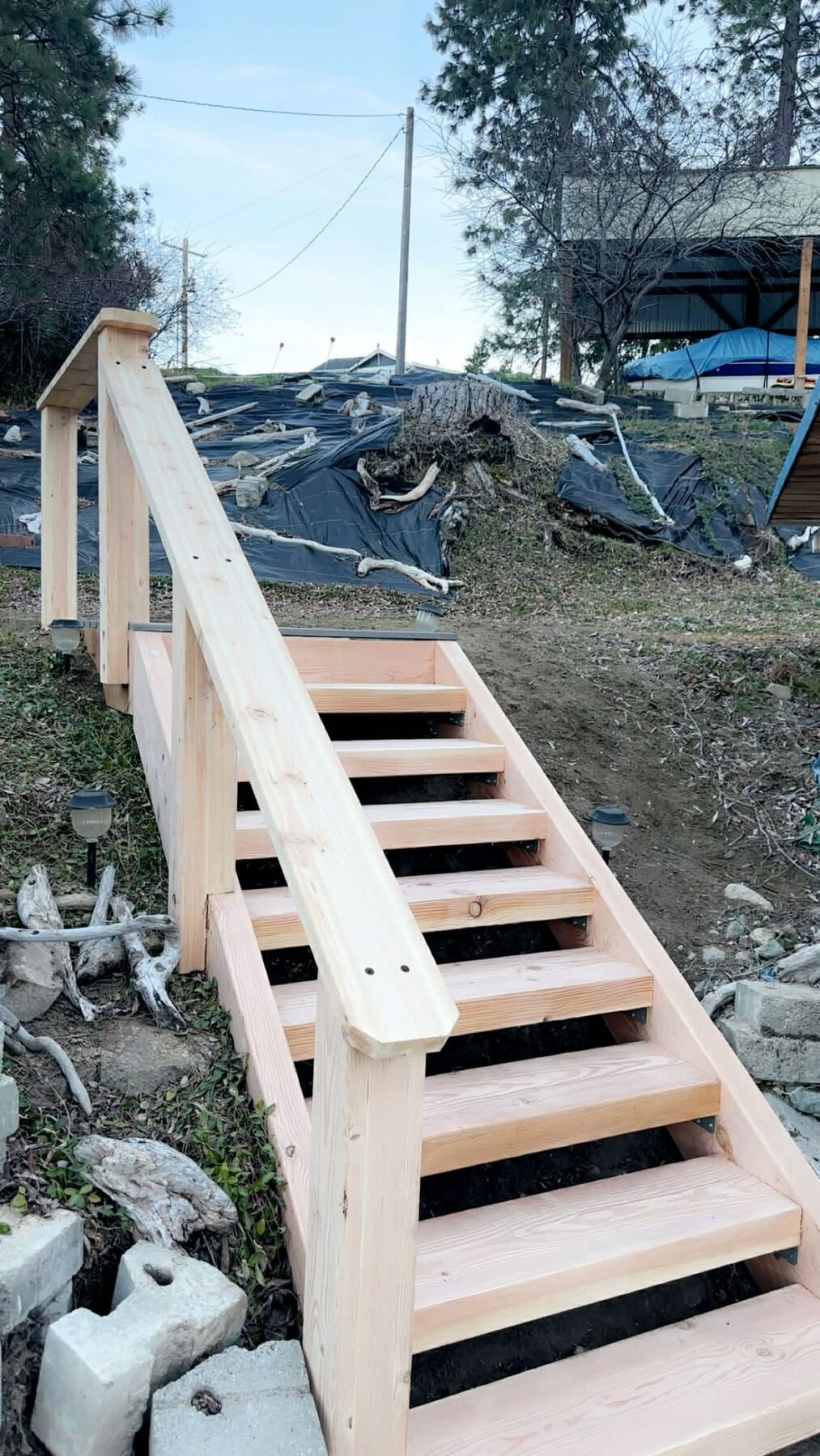 Cedar hillside stairs and landing built in Chelan, WA